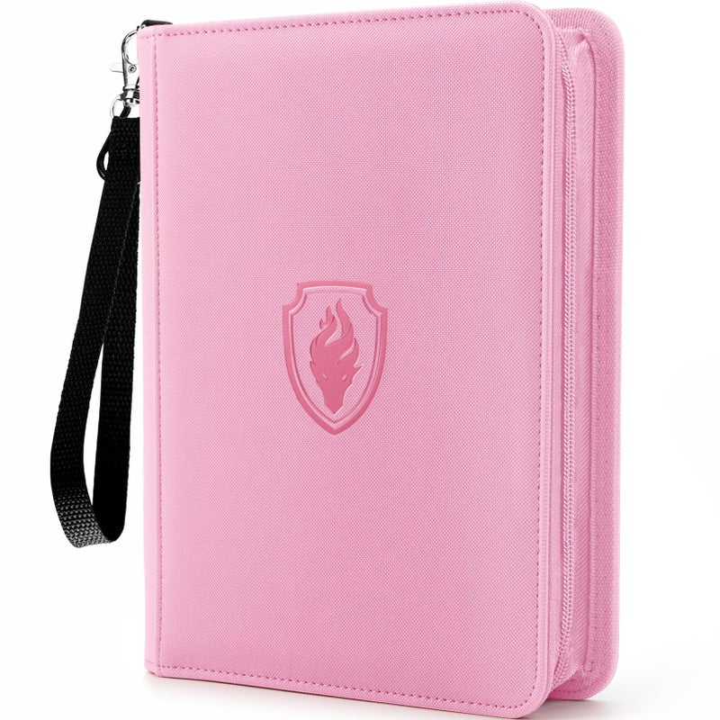 Fabmaker Premium 4 Pocket Zip Card Binder, Trading Card Binder for 320 Cards, Portable PU Card Collection Binder, Collector Card Album Folder for Game & Sports Cards (Pink) - Image 1
