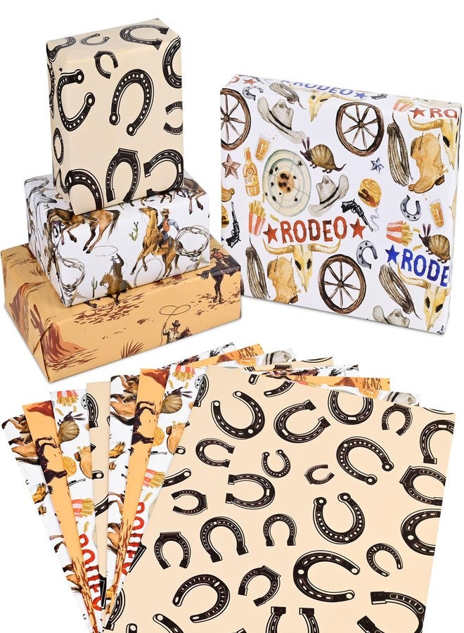 Bolsome 12 Sheets 28 * 20 Inches Western Wrapping Paper Watercolor Cowboy Wild West Desert Cactus Rodeo Gift Wrap Paper for Birthday Baby Shower Horse Racing Party DIY Craft - Image 3
