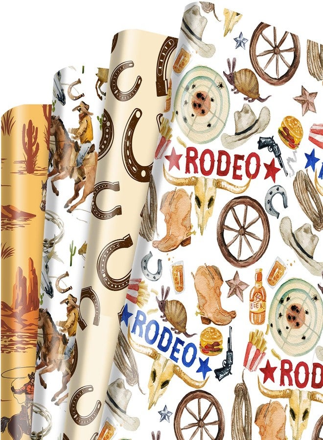 Bolsome 12 Sheets 28 * 20 Inches Western Wrapping Paper Watercolor Cowboy Wild West Desert Cactus Rodeo Gift Wrap Paper for Birthday Baby Shower Horse Racing Party DIY Craft - Image 1