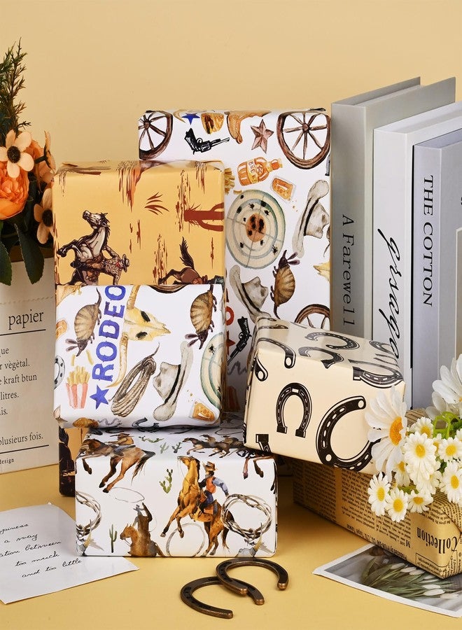Bolsome 12 Sheets 28 * 20 Inches Western Wrapping Paper Watercolor Cowboy Wild West Desert Cactus Rodeo Gift Wrap Paper for Birthday Baby Shower Horse Racing Party DIY Craft - Image 5