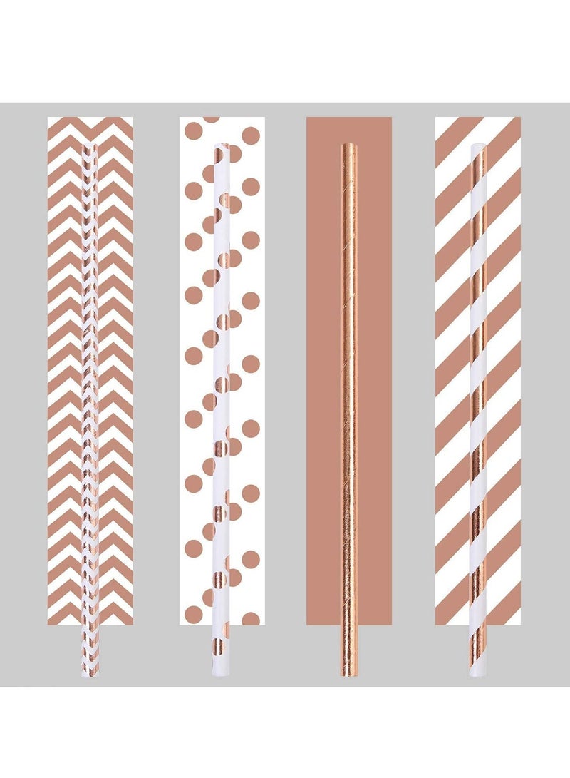 NIBEMINENT Paper Straws, Disposable Drinking Straws Biodegradable Foil Rose Gold Striped and Solid for Party Wedding Celebrations Decorations - Image 4