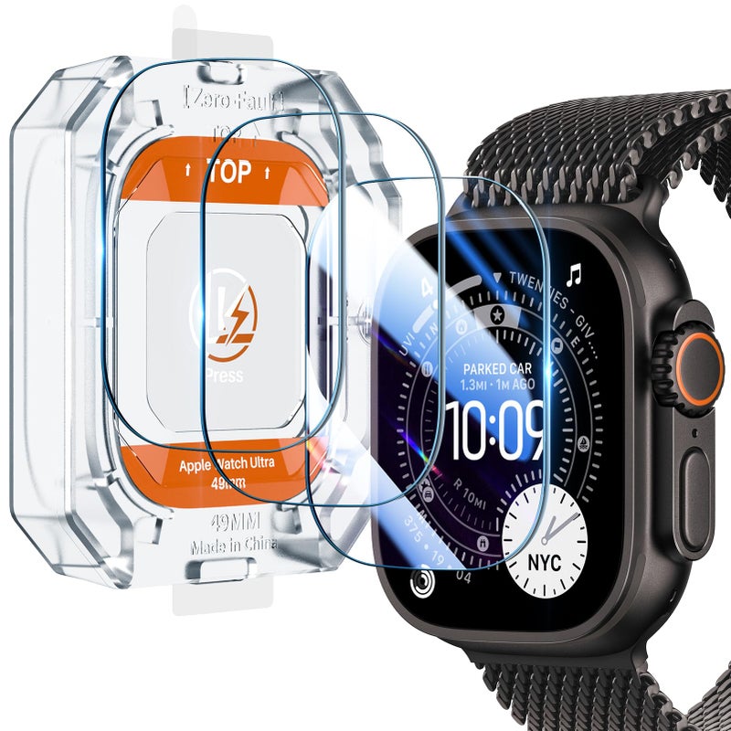 LK 3 Pack for Apple Watch Ultra 3 Screen Protector 49mm [Zero-Fault] HD Top 9H Tempered Glass Apple Watch Ultra / Ultra 2 Screen Protector 49mm with Auto-alignment Installation Frame, Anti-Scratchch - Image 1