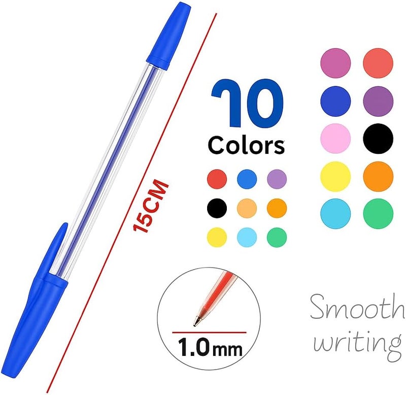 Fitto 10 Piece Ball Point Pens 1.0mm, 15cm, Assorted Colors, Office & School Stationery - Image 2