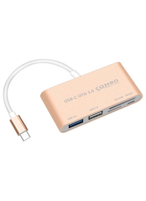 COMBO T-693 5 in 1 USB-C / Type-C to SD / TF / Micro SD Card Slot + USB 3.0 + USB 2.0Ports OTG HUB Card Reader(Gold)