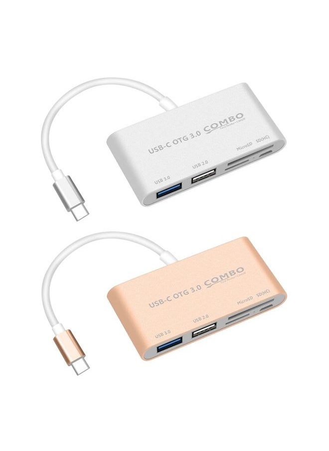 COMBO T-693 5 in 1 USB-C / Type-C to SD / TF / Micro SD Card Slot + USB 3.0 + USB 2.0Ports OTG HUB Card Reader(Gold)