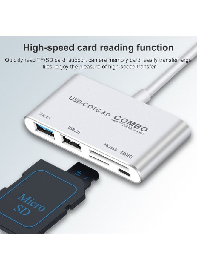 COMBO T-693 5 in 1 USB-C / Type-C to SD / TF / Micro SD Card Slot + USB 3.0 + USB 2.0Ports OTG HUB Card Reader(Gold)