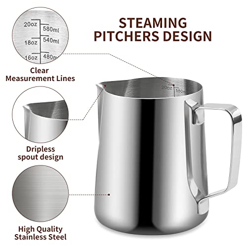 iHeartYard Espresso Milk Frothing Pitcher, 20OZ/600ML Stainless Steel Milk Frother Cup with Decorating Art Pen for Espresso Machine - Image 4