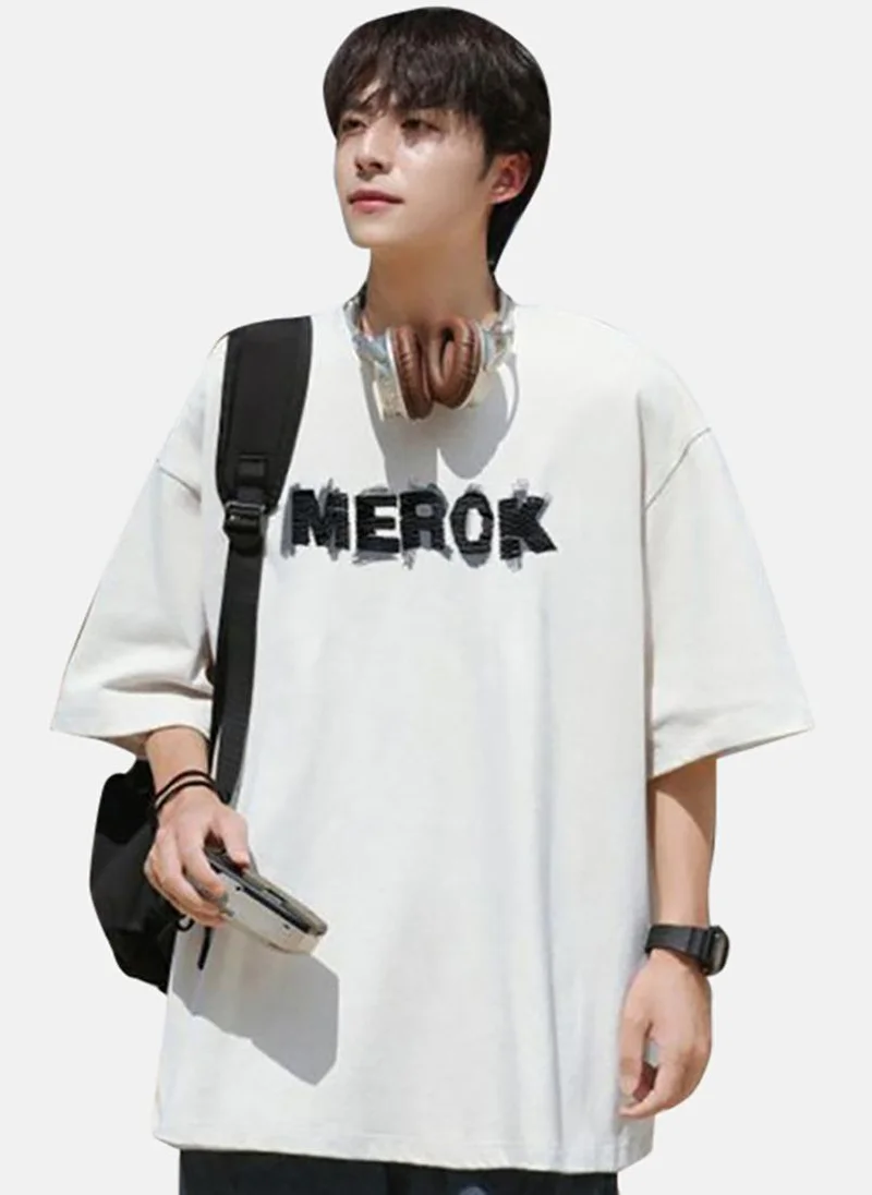 YUNIQEE White Printed Half Sleeve Round Neck T-Shirt