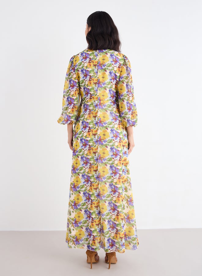 Styli Tie-Up Neck All Over Print Maxi Dress - Image 5