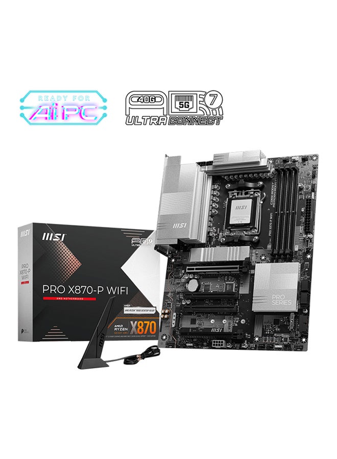 MSI PRO X870-P Wi-Fi ATX Motherboard, AMD X870E Chipset, AM5 Socket, 4 x DIMM DDR5 (Up to 256GB), 3 x M.2 Slots, PCIe 5.0 x16, 5Gb Ethernet, Wi-Fi 7, Bluetooth v5.4, HDMI, Dual USB4, EZ DIY, Frozr Design, AI-Ready, Optimized for Gamers & Creators | 911-7E47-001 Black  - Image 1