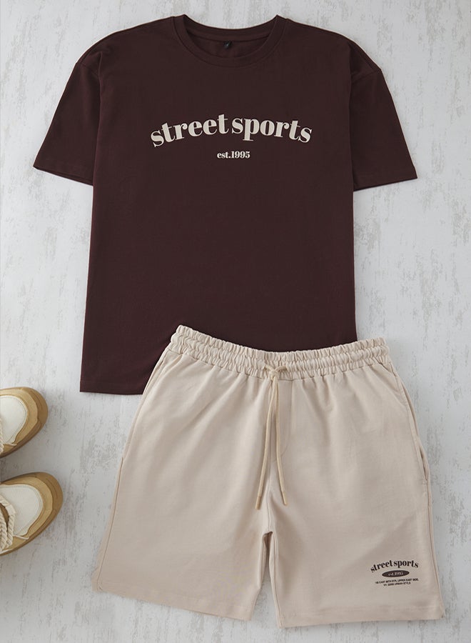 trendyol Brown-Oversize Shorts-T-Shirt Tracksuit Set 100% - Image 1