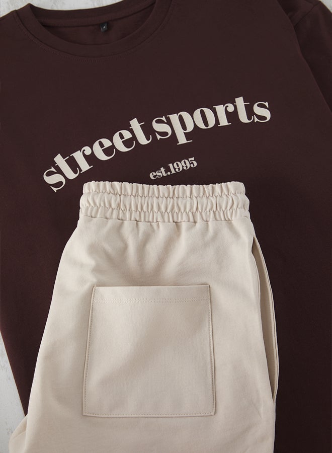 trendyol Brown-Oversize Shorts-T-Shirt Tracksuit Set 100% - Image 3