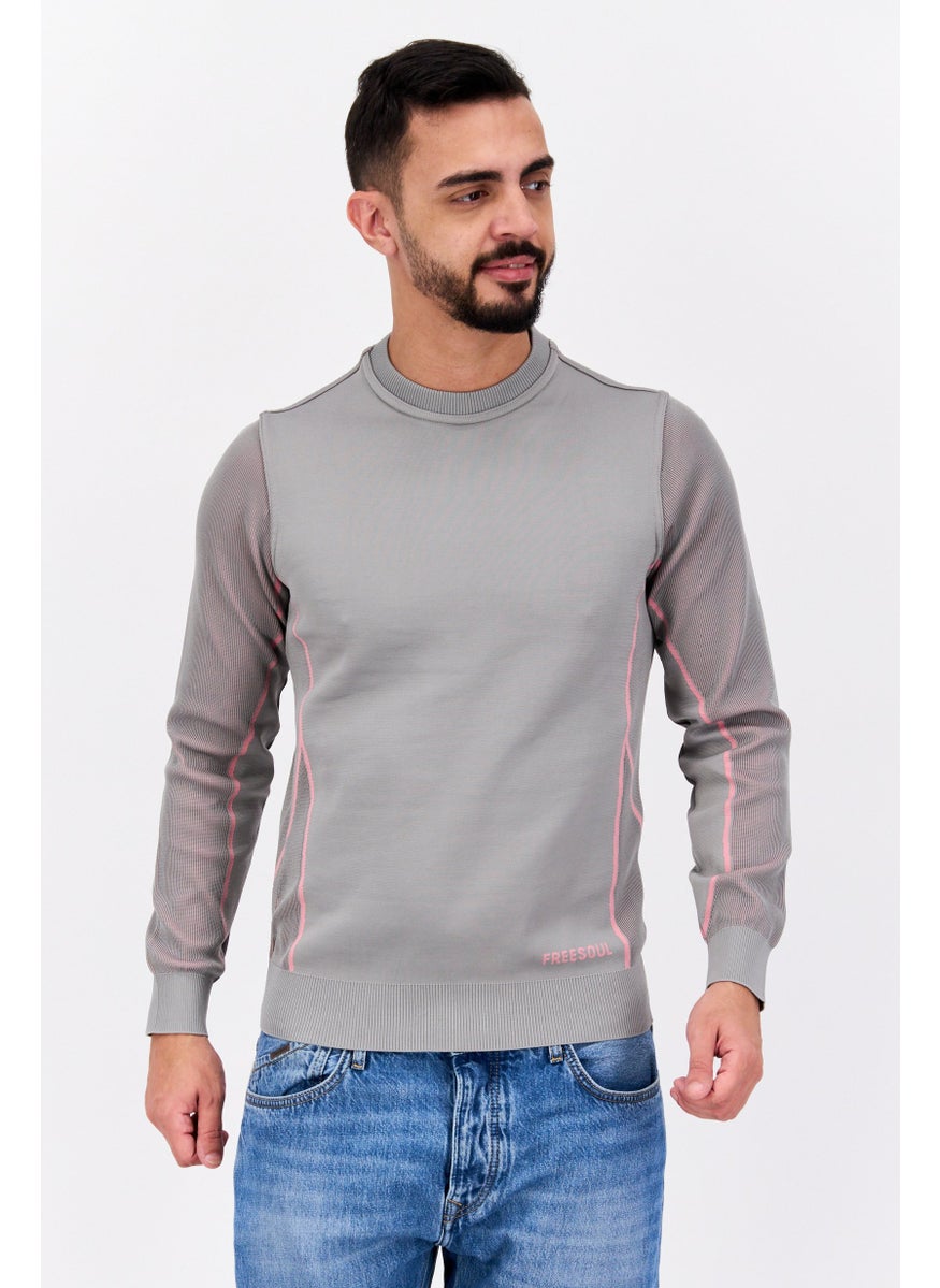 Free Soul Men Crew Neck Brand Logo Long Sleeve Sweatshirt, Gray  - Image 1