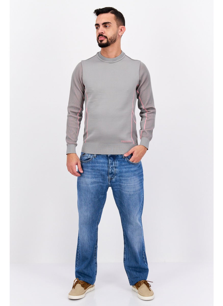 Free Soul Men Crew Neck Brand Logo Long Sleeve Sweatshirt, Gray  - Image 4