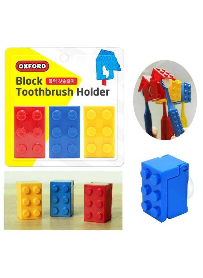 KoreaDesignCompany - 3Pcs Brick Design Toothbrush Case Cover Holder Set For Office, Travel, Home For Kids Children (3Pcs-Blockholders) - Image 1