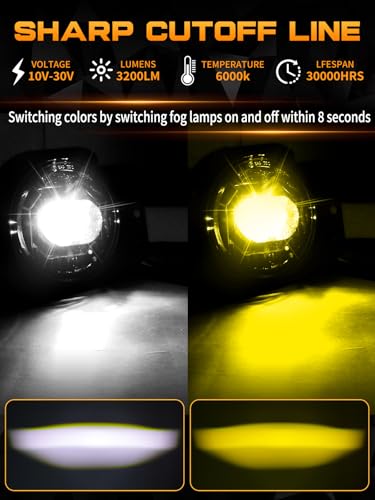 VI9000 4 Inch Led Fog Lights Round with White & Amber Fog Lamps Fit for 2018-2025 Jeep Wrangler JL JLU Gladiator, DOT Approved Front Bumper Offroad Fog Lamps Accessories Replacement, Plug And Play - Image 2