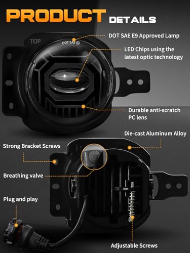 VI9000 4 Inch Led Fog Lights Round with White & Amber Fog Lamps Fit for 2018-2025 Jeep Wrangler JL JLU Gladiator, DOT Approved Front Bumper Offroad Fog Lamps Accessories Replacement, Plug And Play - Image 5