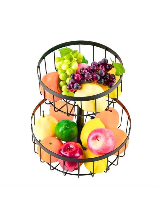 VIO Metal 2 Tier Fruit Basket 2 Layer Fruit Bowl Stylish Snack Storage Rack Bread Basket Display Stand Vegetable Storage Basket for Kitchen Countertop Home Decor Party Use Vegetable Holder 2 Level Decorative Storage Stand Tray for Home Kitchen Countertop Great Gift Round Multipurpose Organizer - Image 1