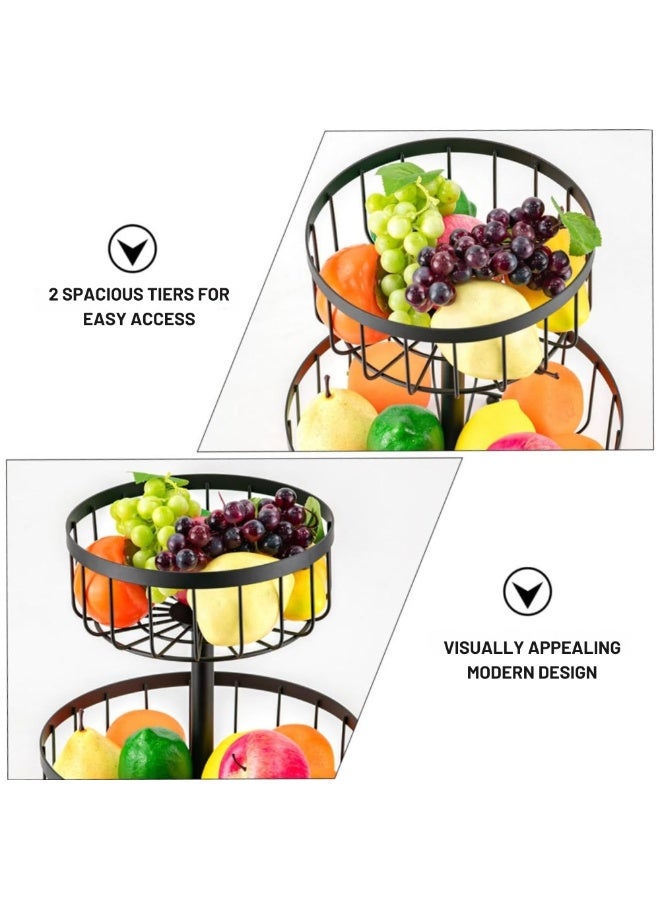 VIO Metal 2 Tier Fruit Basket 2 Layer Fruit Bowl Stylish Snack Storage Rack Bread Basket Display Stand Vegetable Storage Basket for Kitchen Countertop Home Decor Party Use Vegetable Holder 2 Level Decorative Storage Stand Tray for Home Kitchen Countertop Great Gift Round Multipurpose Organizer - Image 2