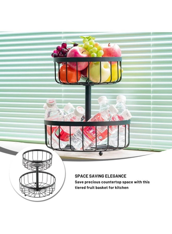 VIO Metal 2 Tier Fruit Basket 2 Layer Fruit Bowl Stylish Snack Storage Rack Bread Basket Display Stand Vegetable Storage Basket for Kitchen Countertop Home Decor Party Use Vegetable Holder 2 Level Decorative Storage Stand Tray for Home Kitchen Countertop Great Gift Round Multipurpose Organizer - Image 4