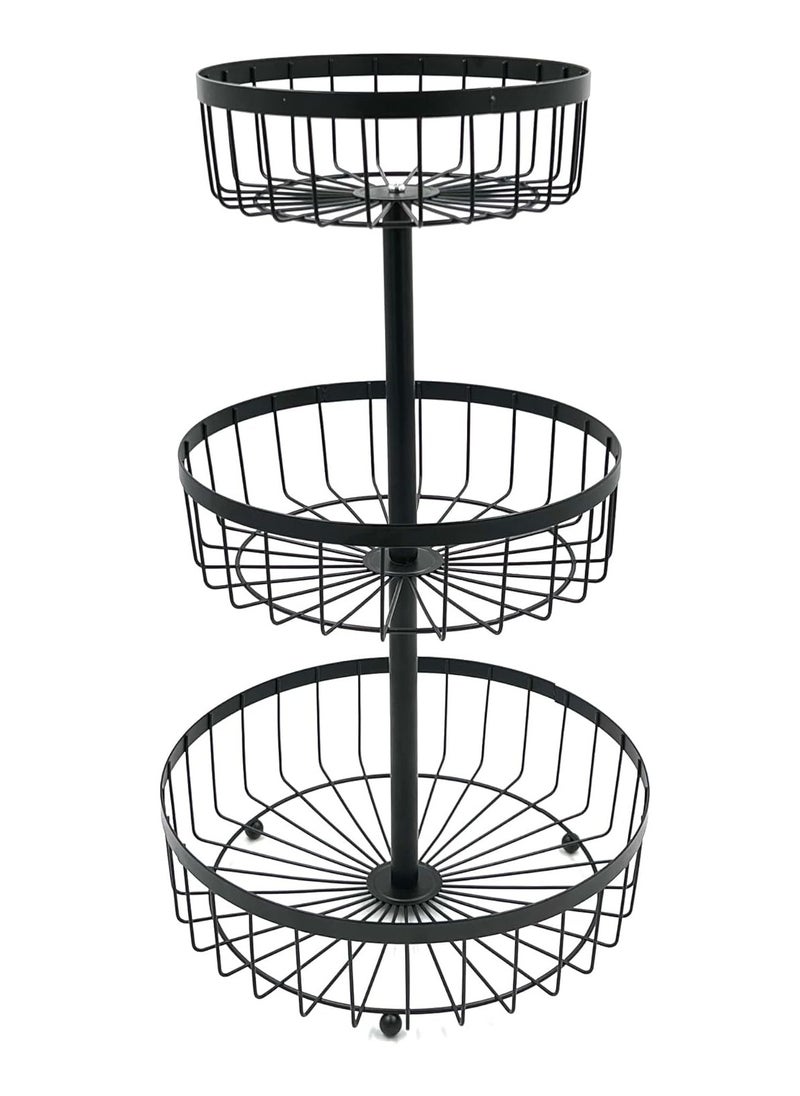 VIO 3 Tier Countertop Metal Fruit Basket Fruit Bowl Bread Basket Vegetable Holder 3 Level Decorative Storage Stand Tray for Home Kitchen Countertop Great Gift Round Multipurpose Organizer  - Image 1