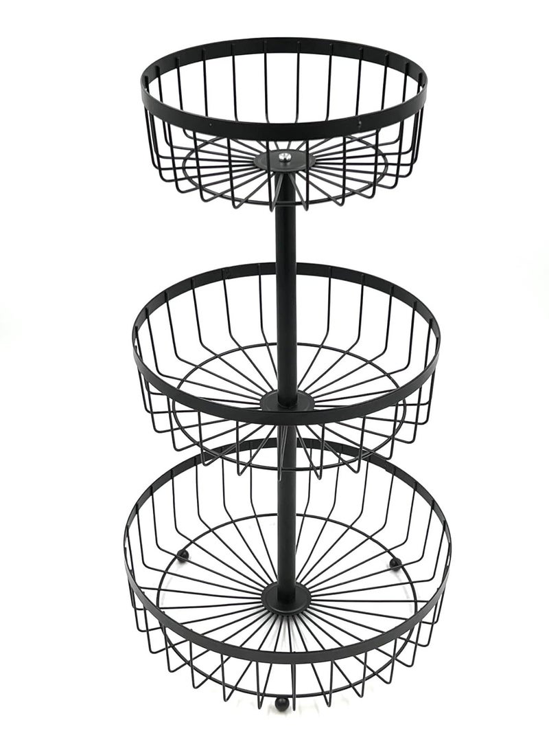 VIO 3 Tier Countertop Metal Fruit Basket Fruit Bowl Bread Basket Vegetable Holder 3 Level Decorative Storage Stand Tray for Home Kitchen Countertop Great Gift Round Multipurpose Organizer  - Image 2