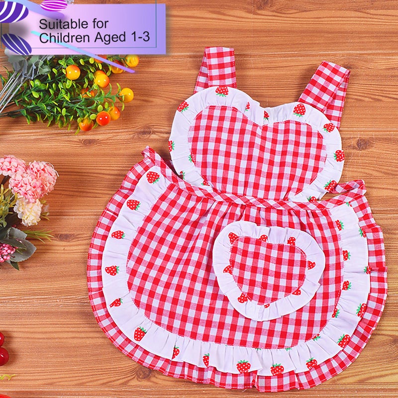 Love Potato Kids Aprons for Girls - Cute Gingham Toddler Girl's Apron for Ages 1-3 Years (Red2) - Image 2