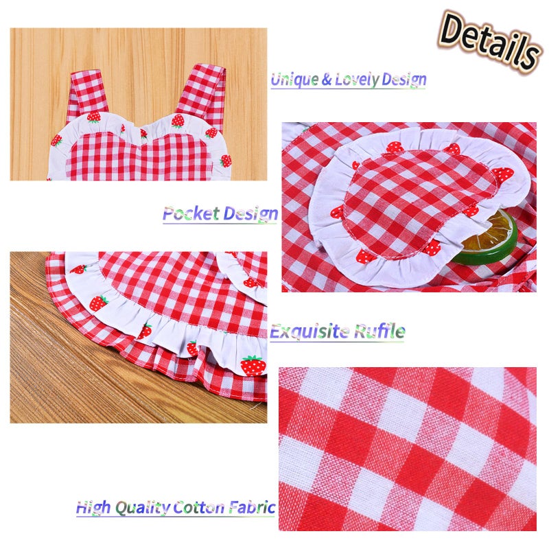 Love Potato Kids Aprons for Girls - Cute Gingham Toddler Girl's Apron for Ages 1-3 Years (Red2) - Image 4