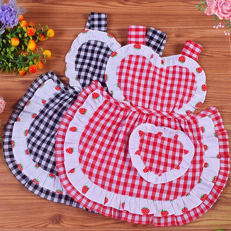 Love Potato Kids Aprons for Girls - Cute Gingham Toddler Girl's Apron for Ages 1-3 Years (Red2) - Image 5