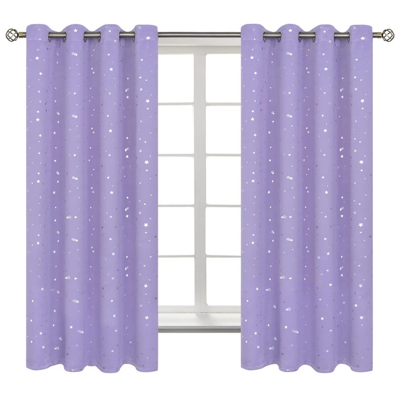 BGment Bgress Star Room ستائر غامق لغرفة النوم - Grommet حراري سيلف ستار طباعة الستائر للأطفال لفتاة مجموعة من لوحين لافاندر 52 × 63 بوصة - Image 1