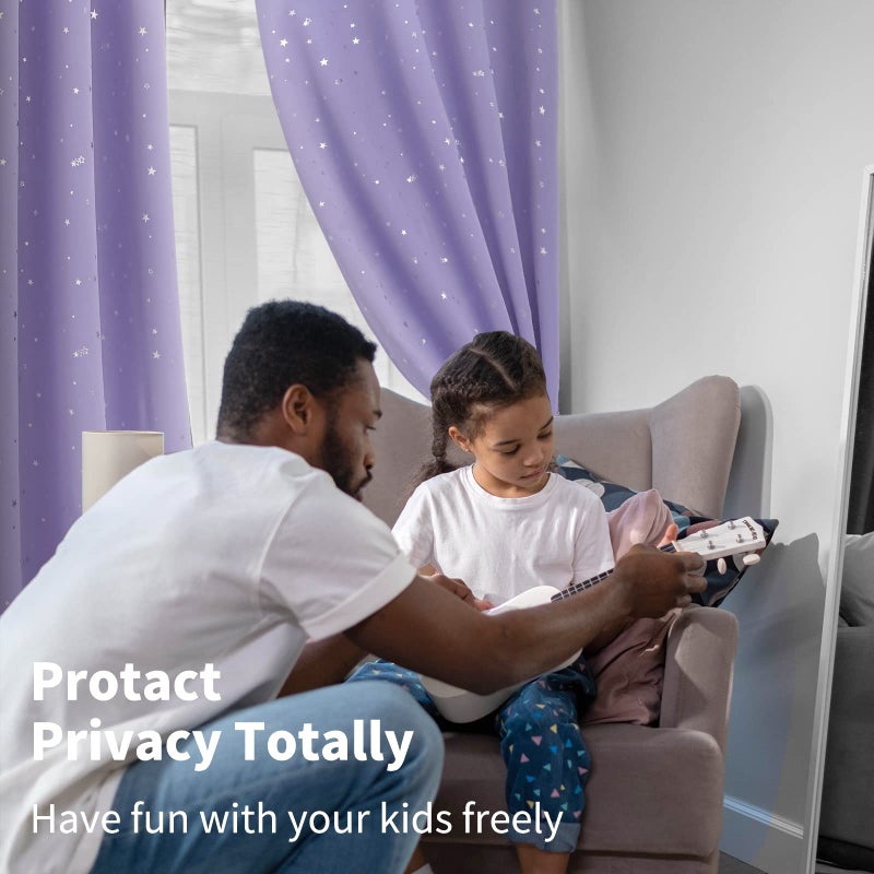 BGment Bgress Star Room ستائر غامق لغرفة النوم - Grommet حراري سيلف ستار طباعة الستائر للأطفال لفتاة مجموعة من لوحين لافاندر 52 × 63 بوصة - Image 3