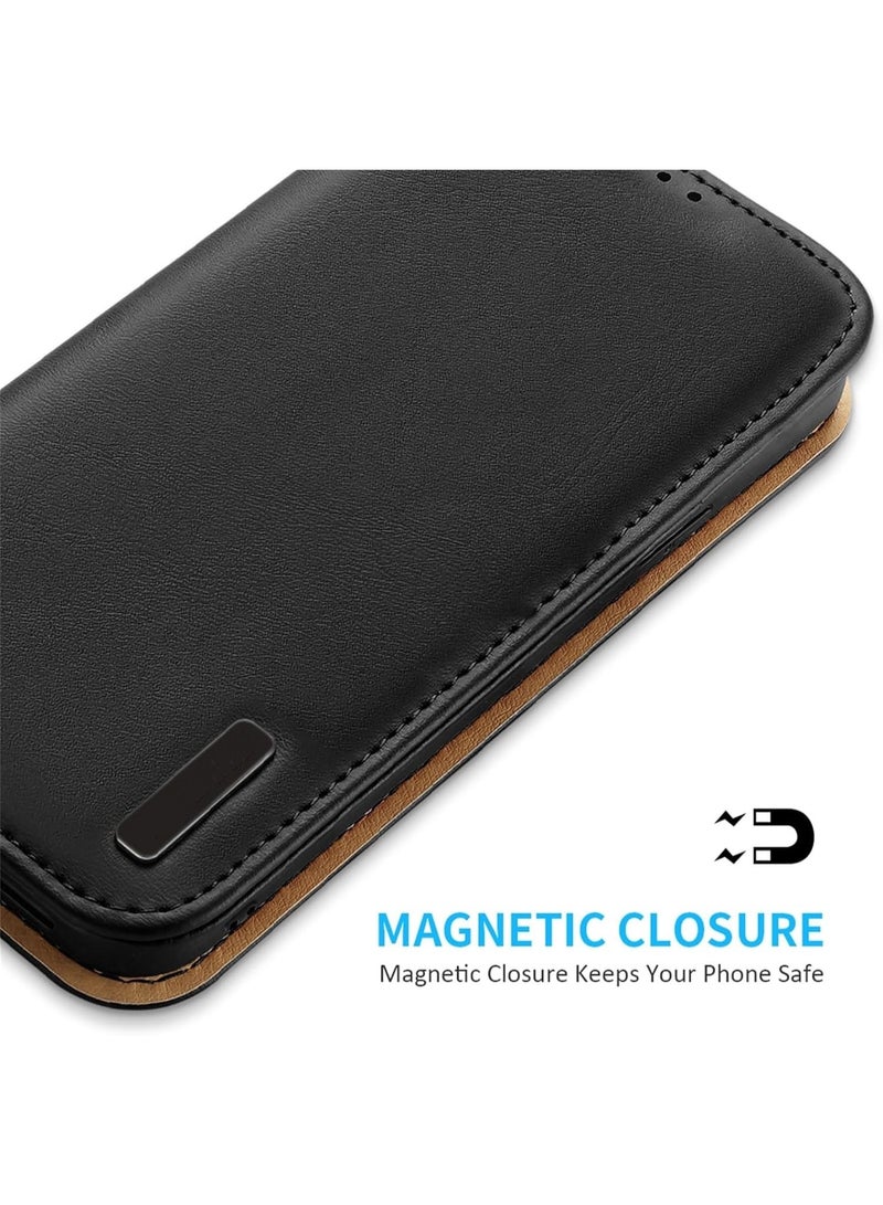 Aookay Compatible with iPhone 16 Pro Max Genuine Leather Wallet Phone Case, RFID Blocking for Case Magnetic Folio Standing Phone Case with Card Slot (Black)  - Image 5
