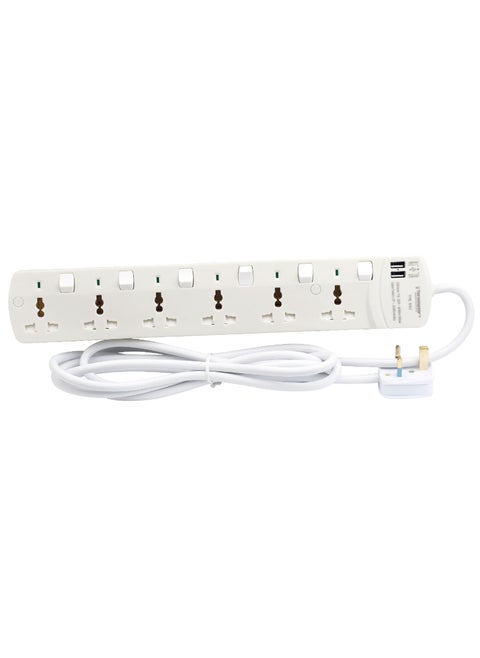 Extension 6G/3M Universal Socket With 2 USB Sockets & Indicators TPB 6AU DCL & ESMA Approved Terminator
