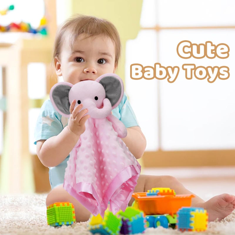 Pro Goleem Elephant Security Blanket with Stuffed Animal Snuggle Toy Lovey Soft Lovie Baby Registry Search Baby Girl Gifts for Infant and Toddler Pink 16 Inch - Image 4