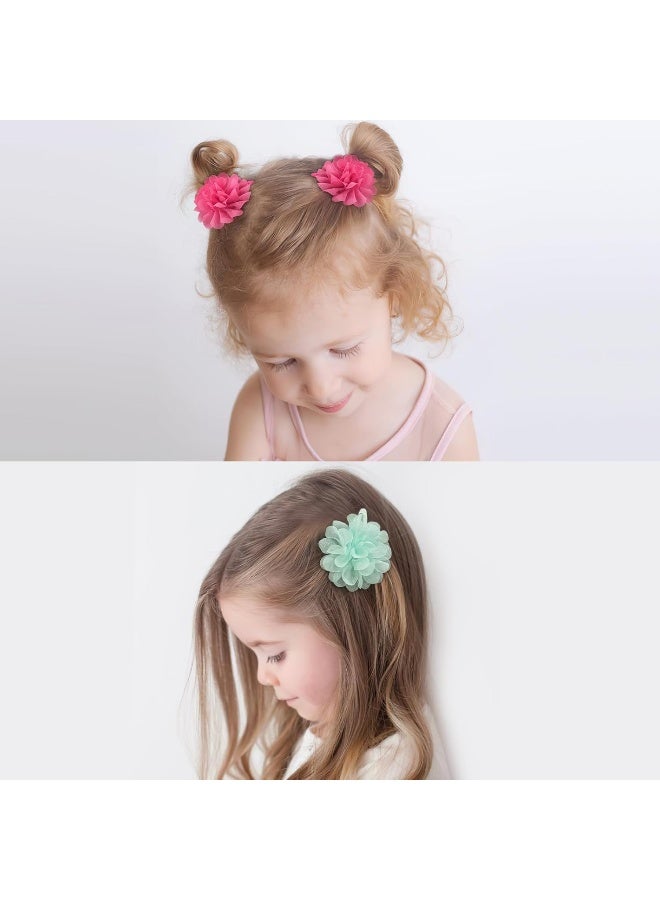 DeD 24PCS 2.7" Chiffon Flower Hair Bows Clips Flower Tiny Hair Clips Fine Hair for Girls Infants Toddlers Set of 12 Pairs - Image 5