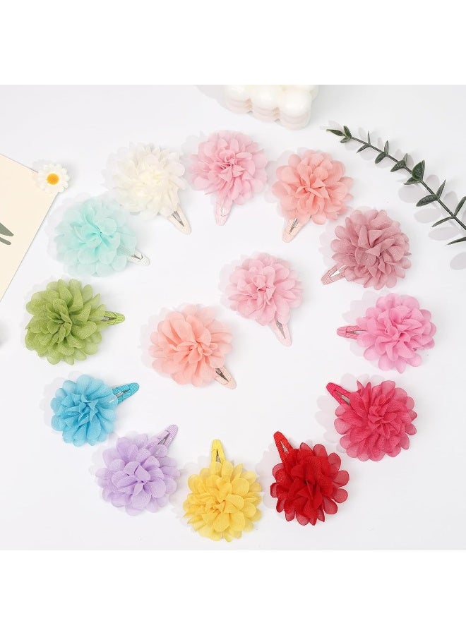 DeD 24PCS 2.7" Chiffon Flower Hair Bows Clips Flower Tiny Hair Clips Fine Hair for Girls Infants Toddlers Set of 12 Pairs - Image 4
