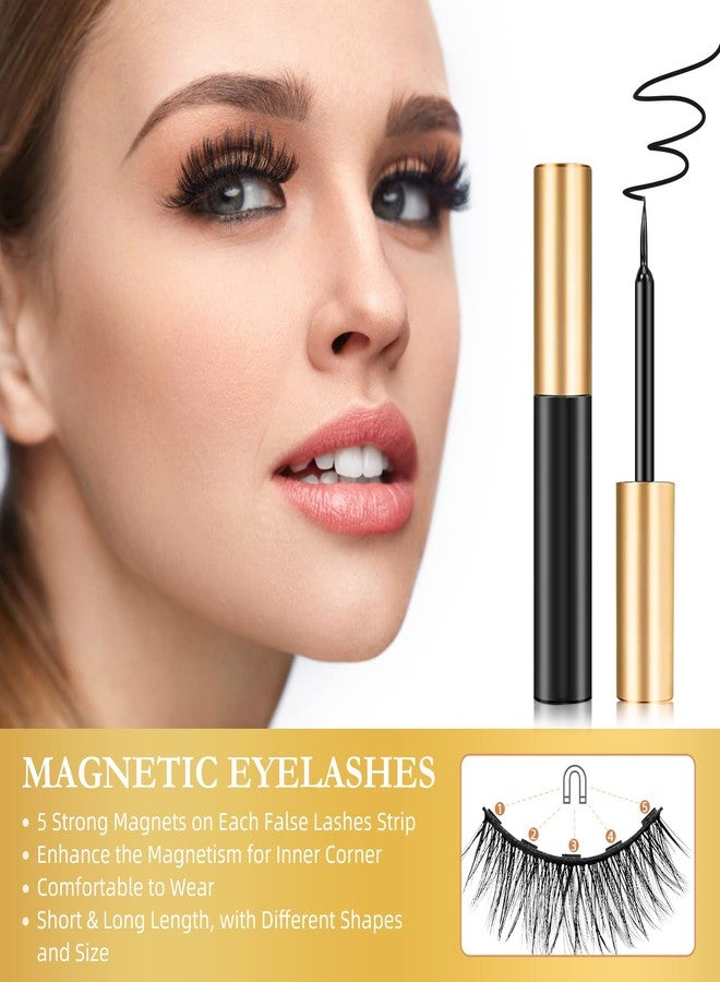 INSMART Magnetic Eyelashes, 14 Pairs False Lashes with 3 Tubes of Magnetic Eyeliner, Magnetic Lashes, Natural Look Kit with Tweezers, Reusable, No Glue - Image 2