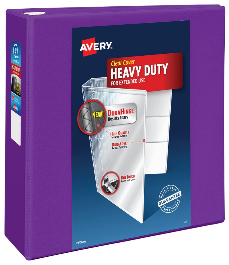 Avery Heavy-Duty View 3 Ring Binder, 4 Inch One Touch EZD Rings, 4.5 Inch Spine, 1 Purple Binder (79813) - Image 1