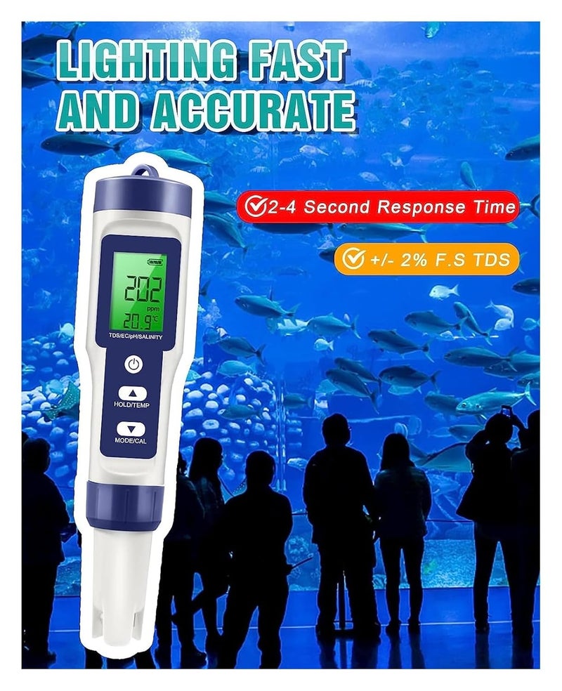 Water Detector, TDS Meter 5 in 1 PH, PH/TDS/EC/Temp/Salt 0-14, 0-20000 PPM for Drinking Water, Pool and Aquarium,for Drinking Water - Image 4