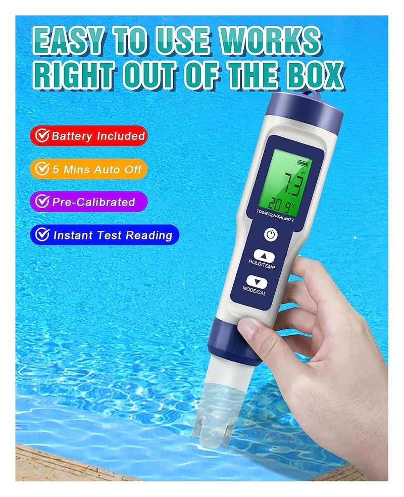 Water Detector, TDS Meter 5 in 1 PH, PH/TDS/EC/Temp/Salt 0-14, 0-20000 PPM for Drinking Water, Pool and Aquarium,for Drinking Water - Image 5