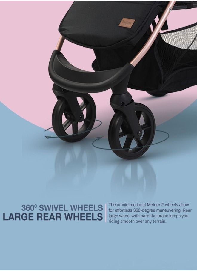 BAYBEE - Infant Baby Pram Stroller For Newborn Babies With Aluminium Frame 3 Position Adjustable Seat Canopy Bassinet Large Wheels Baby Stroller For Baby Toddlers 0 To 3 Years Boy Girl Rose Gold - Image 1