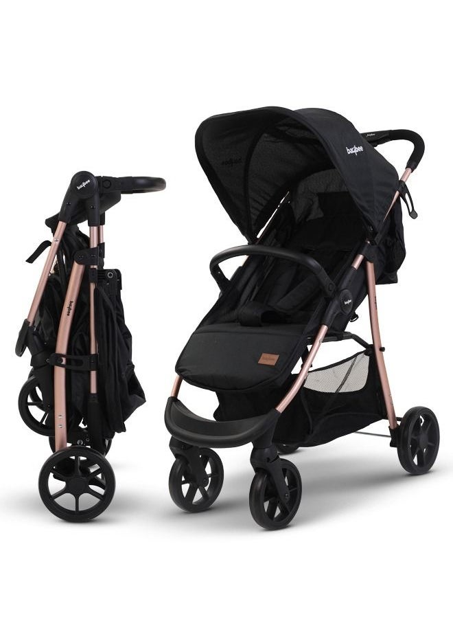 BAYBEE - Infant Baby Pram Stroller For Newborn Babies With Aluminium Frame 3 Position Adjustable Seat Canopy Bassinet Large Wheels Baby Stroller For Baby Toddlers 0 To 3 Years Boy Girl Rose Gold - Image 1