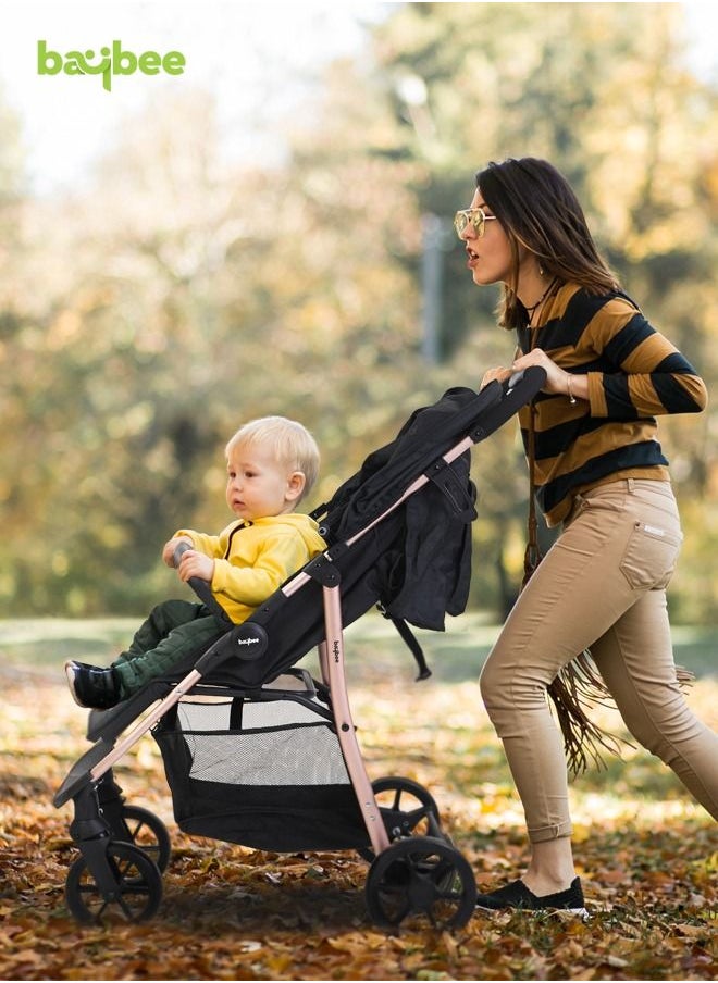 BAYBEE - Infant Baby Pram Stroller For Newborn Babies With Aluminium Frame 3 Position Adjustable Seat Canopy Bassinet Large Wheels Baby Stroller For Baby Toddlers 0 To 3 Years Boy Girl Rose Gold - Image 1