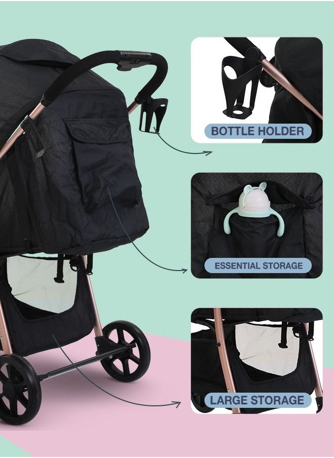 BAYBEE - Infant Baby Pram Stroller For Newborn Babies With Aluminium Frame 3 Position Adjustable Seat Canopy Bassinet Large Wheels Baby Stroller For Baby Toddlers 0 To 3 Years Boy Girl Rose Gold - Image 1