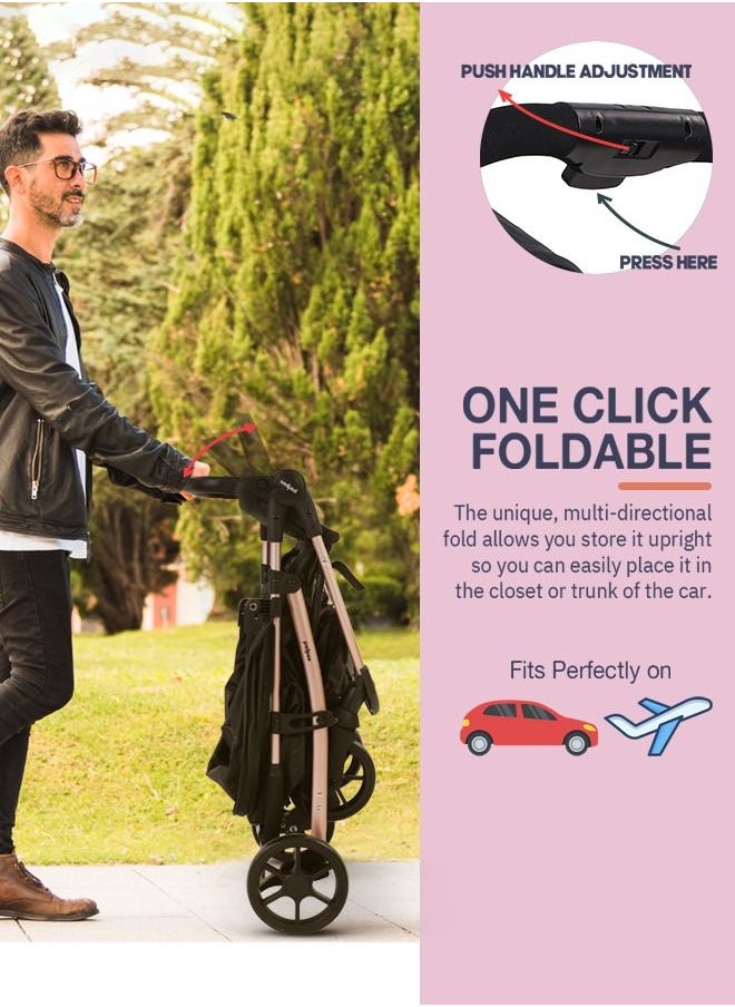 BAYBEE - Infant Baby Pram Stroller For Newborn Babies With Aluminium Frame 3 Position Adjustable Seat Canopy Bassinet Large Wheels Baby Stroller For Baby Toddlers 0 To 3 Years Boy Girl Rose Gold - Image 1