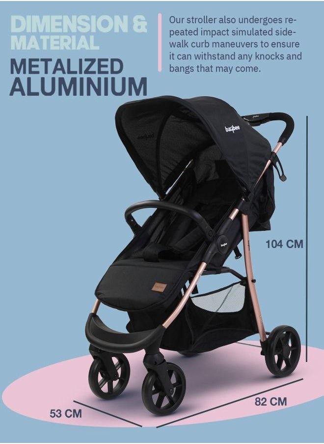BAYBEE - Infant Baby Pram Stroller For Newborn Babies With Aluminium Frame 3 Position Adjustable Seat Canopy Bassinet Large Wheels Baby Stroller For Baby Toddlers 0 To 3 Years Boy Girl Rose Gold - Image 1