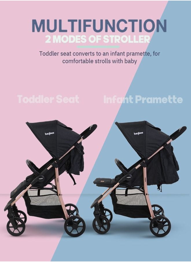 BAYBEE - Infant Baby Pram Stroller For Newborn Babies With Aluminium Frame 3 Position Adjustable Seat Canopy Bassinet Large Wheels Baby Stroller For Baby Toddlers 0 To 3 Years Boy Girl Rose Gold - Image 1