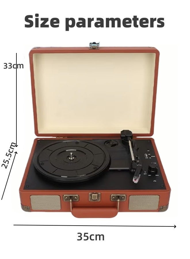 مشغل تسجيل دوار مع جهاز استقبال BT مدمج 3 سرعات حقيبة محمولة ريترو مشغل تسجيل مع مكبرات صوت مطورة صوت القرص الدوار للمنزل (بني) - Image 2