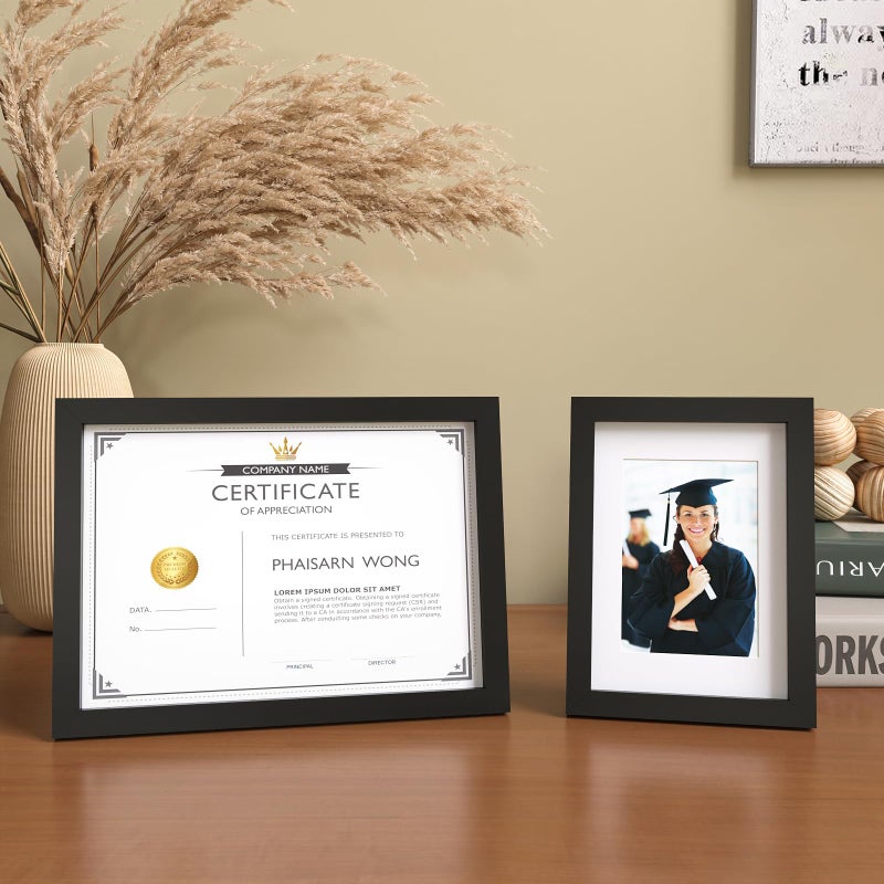 KINLINK A5 Picture Frame  Black Solid Wood Frames with Acrylic Plexiglass for Pictures 4x6 with Mat or A5 without Mat  Tabletop and Wall Mounting Display 4 Pack - Image 3