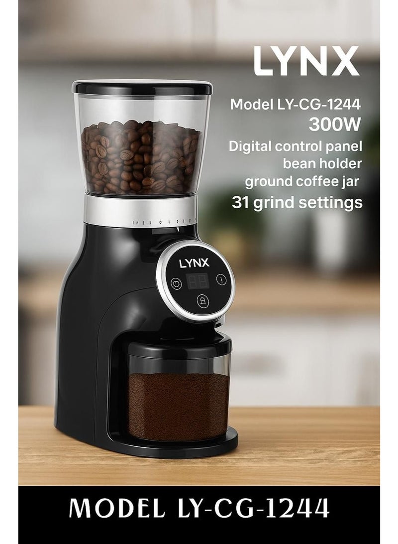 LYNX Coffee Grinder Electric Burr Mill with 31 Grind Settings, Digital Control Panel, Large Capacity 275g Bean Holder, Adjustable Grinding for Espresso, Turkish Coffee, French Press & Drip Coffee – LY-CG-1244 - Image 4